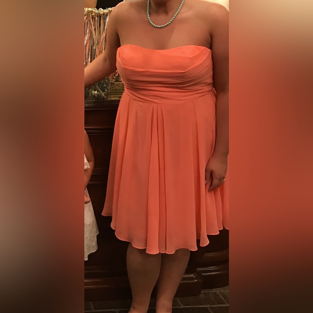 Coral David’s Bridal Bridesmaid dress